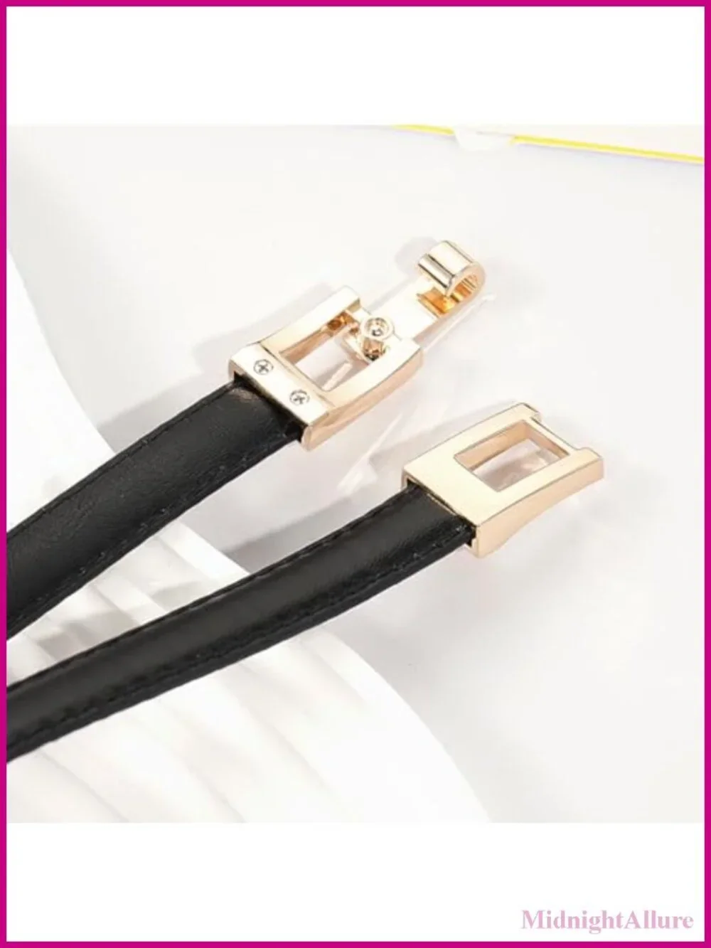 Skinny PU Leather Waist Belt with Gold Buckle for Dresses